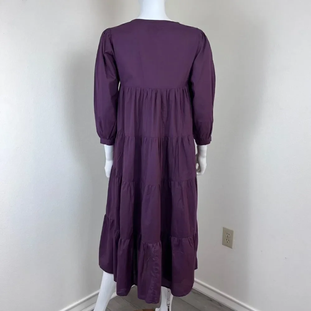 Mille Gemma Women Size XXS Purple Peasant Cotton Pullover Tiered Midi NEW Dress
